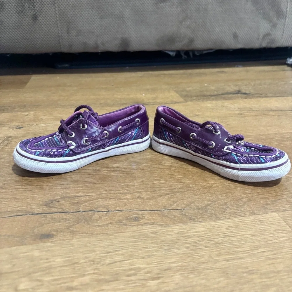 Girls Sperry Top Siders Bahama Purple Plum Sequin Boat Shoe Size‎ 9.5 Sparkle